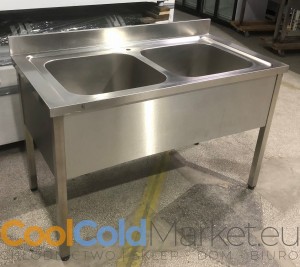 UŻYWANY stół ze stali nierdzewnej z podwójnym zlewem 130 cm